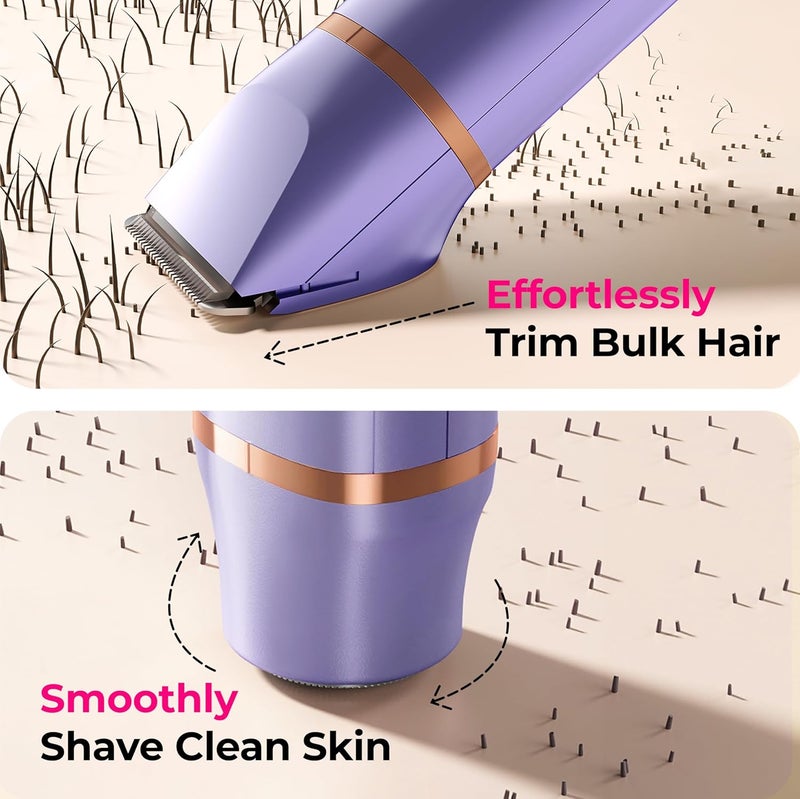 Kaphio Bikini Trimmer for Women Pubic Hair: 2 in 1 Electric Razors for Women - Rechargeable Electric Shaver - IPX7 Waterproof Lady Shaver for Travel & Shower Use (Purple-Gold) - Image 4